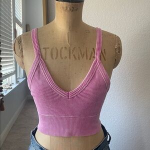 Pink Ribbed Sports Bra
